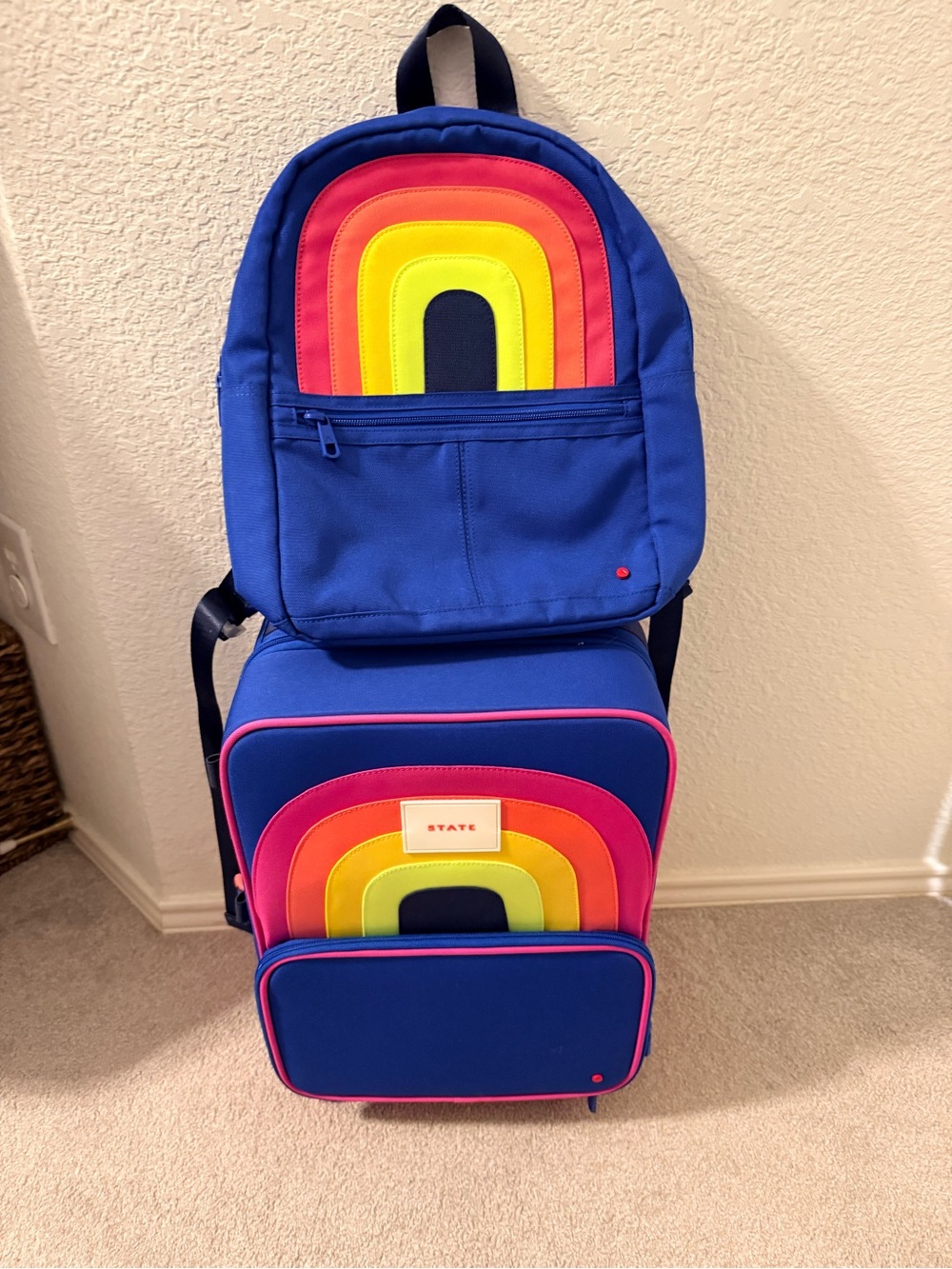 STATE Rainbow Matching Set — Kane Mini Backpack + Mini Logan Rolling Suitcase
